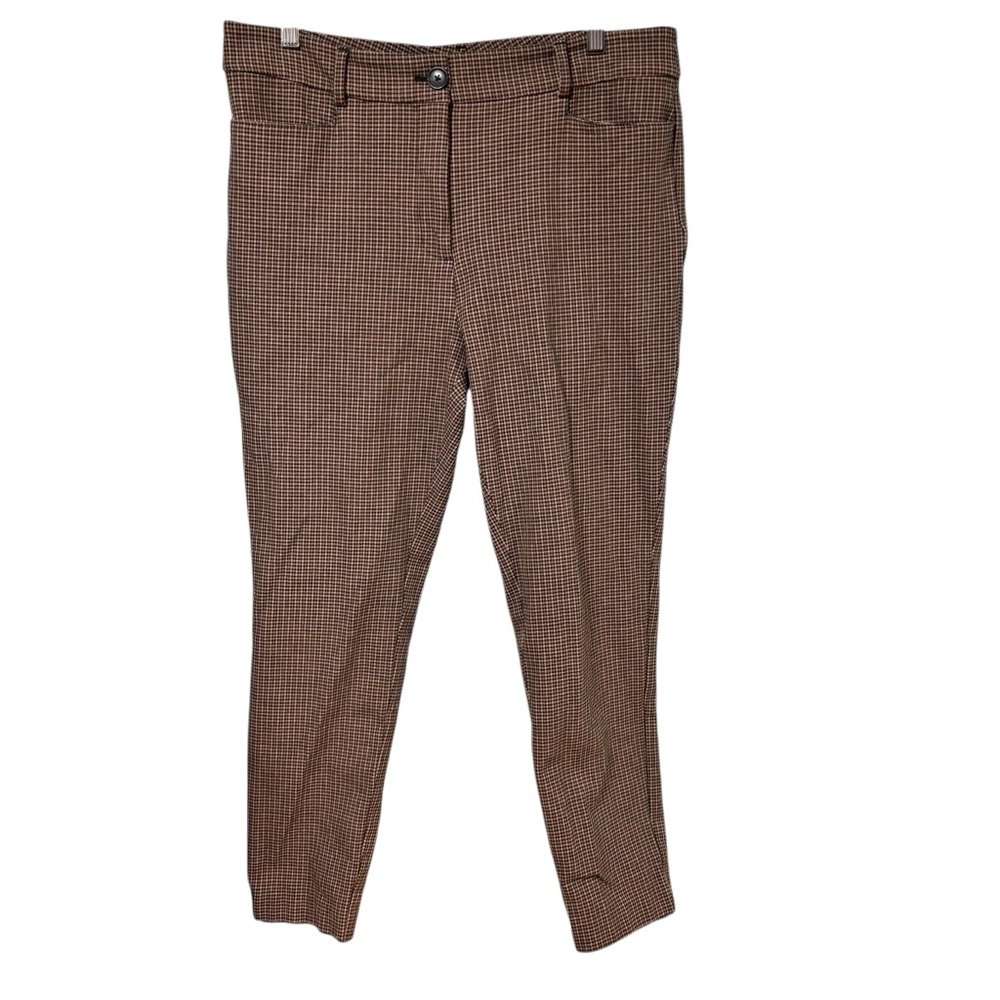 Brown Houndstooth Slim‎ Fit Trousers Plaid Dress Pants Side Pockets #284